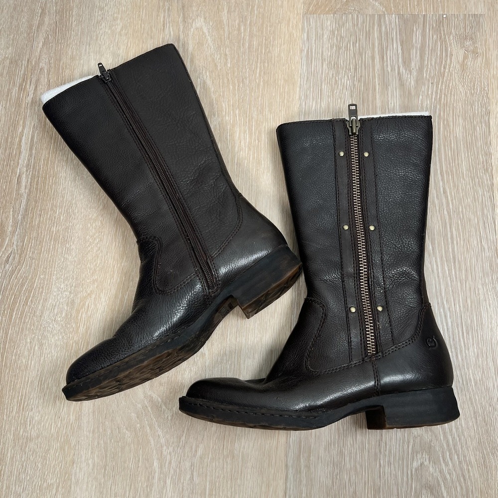 Women's Born Waters Brown Pebble Leather Riding Boots Inspired Silhouette 7.5M